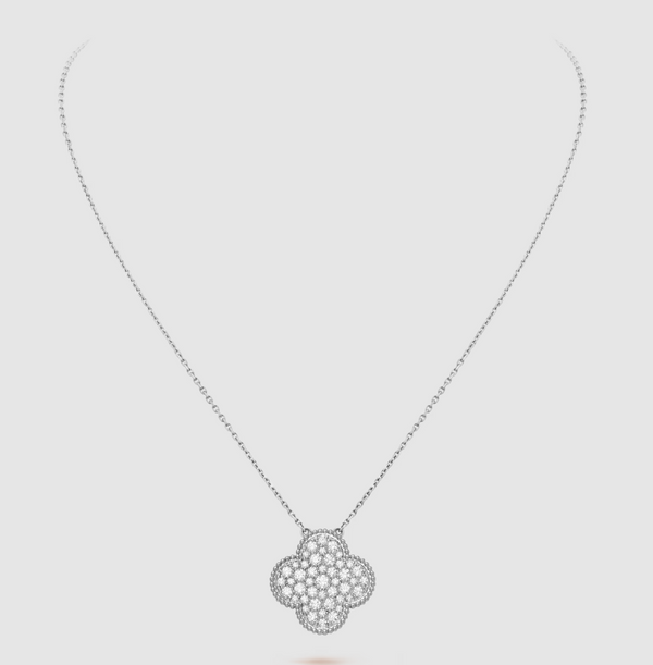 ˇFashion StreetˇCLOVER 25MM LARGE PENDANT DIAMOND PAVED SILVER NECKLACE