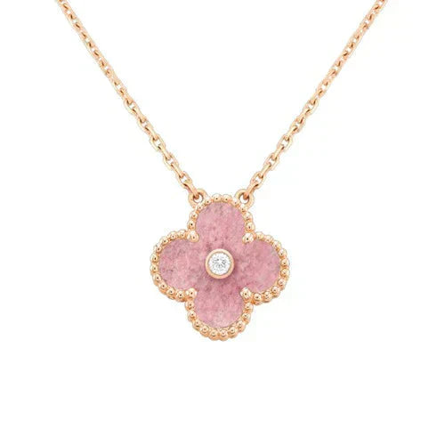 ˇFashion StreetˇCLOVER 15MM DIAMOND RHODONITE NECKLACE