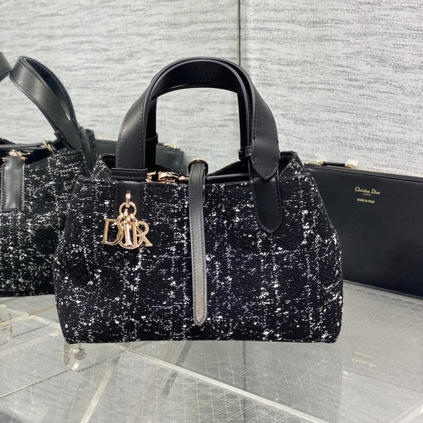 MINI 23 TOUJOURS BAG IN BLACK MIX WHITE CANNAGE TWEED WITH GOLD HARDWARE