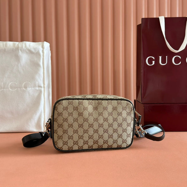 SMALL CROSSBODY BAG 23.5 IN BEIGE AND DARK BROWN GG CANVAS