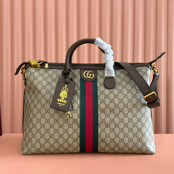 GG 25S SAVOY LARGE BAG 48 IN BEIGE AND EBONY GG SUPREME CANVAS