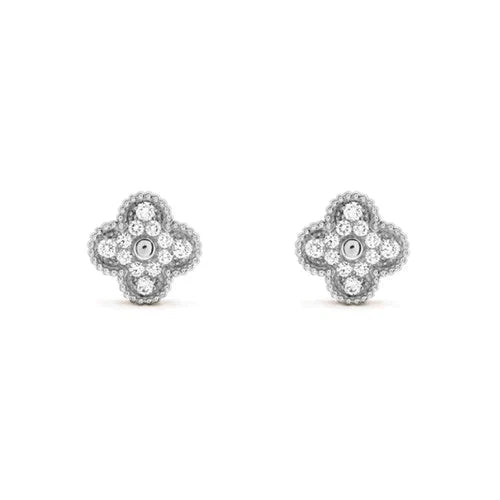 ˇFashion StreetˇCLOVER 1 MOTIFS DIAMOND STUD EARRINGS SILVER