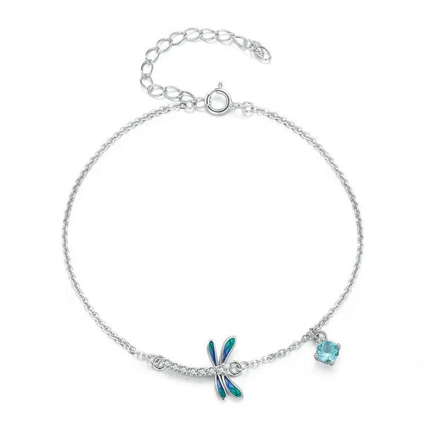 ˇFashion StreetˇSilver Green and Blue Enamel Dragonfly Bracelet Insect Chain Link for Women