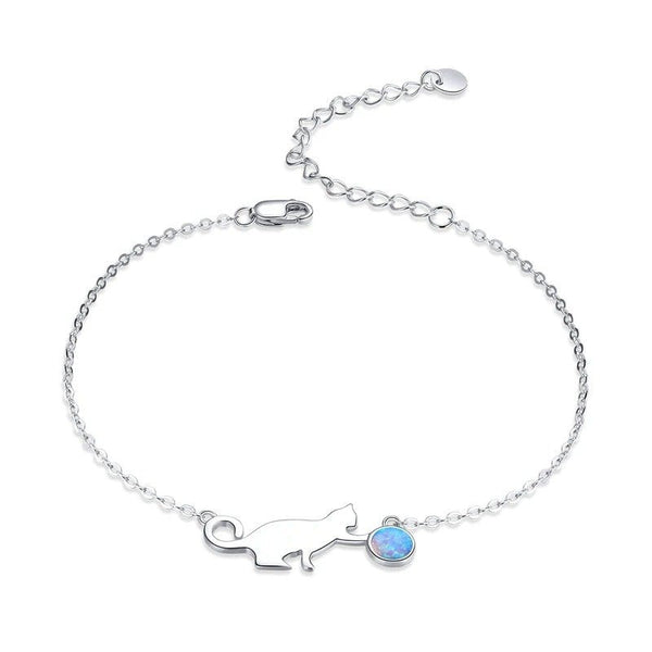 ˇFashion StreetˇCute Pussy Cat Opal Link Bracelet for Women