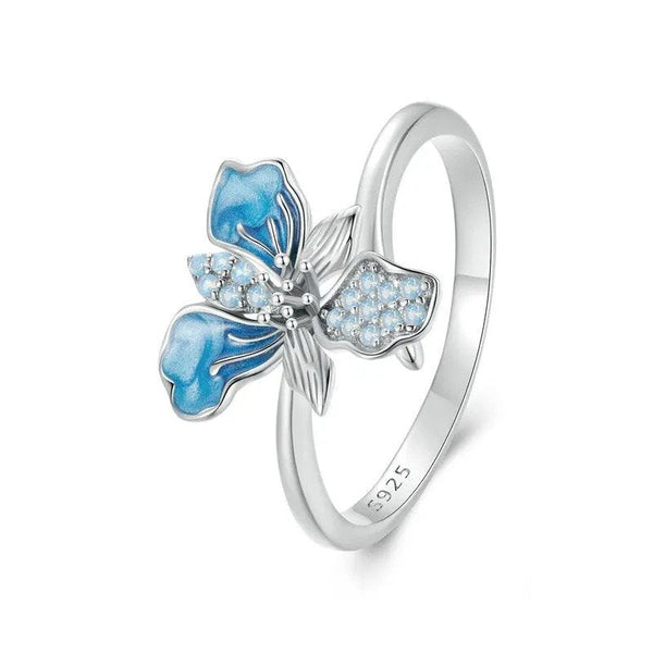 ˇFashion StreetˇBlue Iris Adjustable Ring Exquisite Enamel Flower Opening Ring