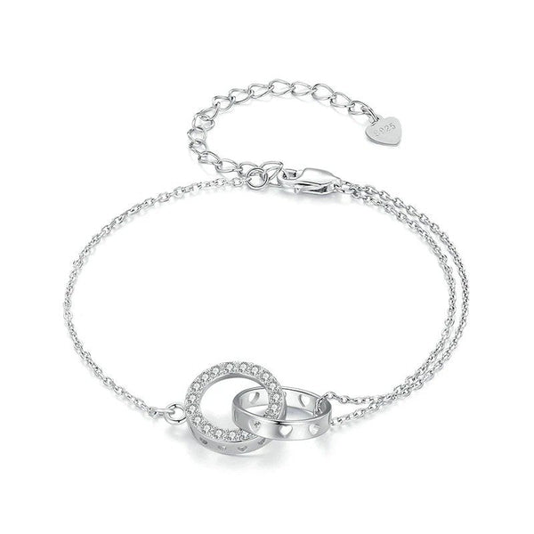 ˇFashion StreetˇSilver Double Circle Bracelet Eternity Adjustable Chain Link Platinum Plated