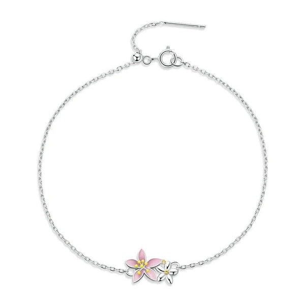 ˇFashion StreetˇBeautiful Cherry Blossom Bracelet Adjustable Silver Snake Chain Link