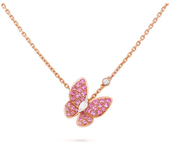 ˇFashion StreetˇBUTTERFLY RED DIAMOND ROSE GOLD NECKLACE
