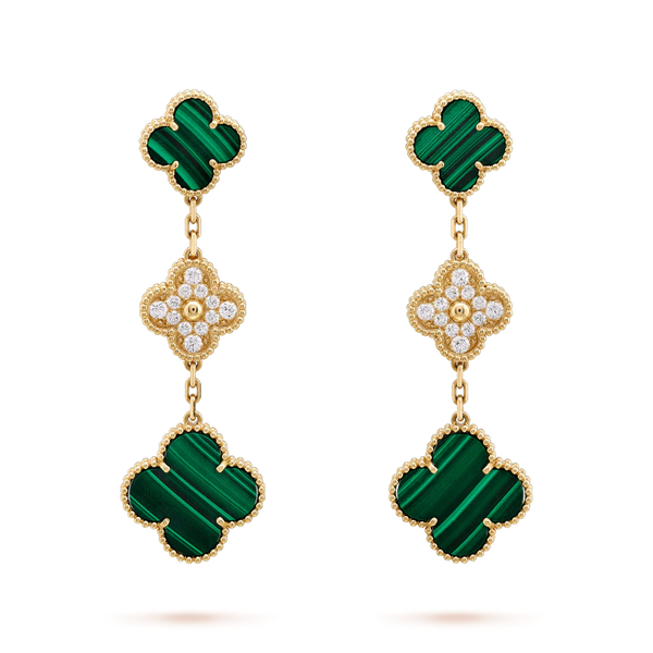 ˇFashion StreetˇCLOVER EARRINGS GOLD MALACHITE DIAMOND 3 MOTIF