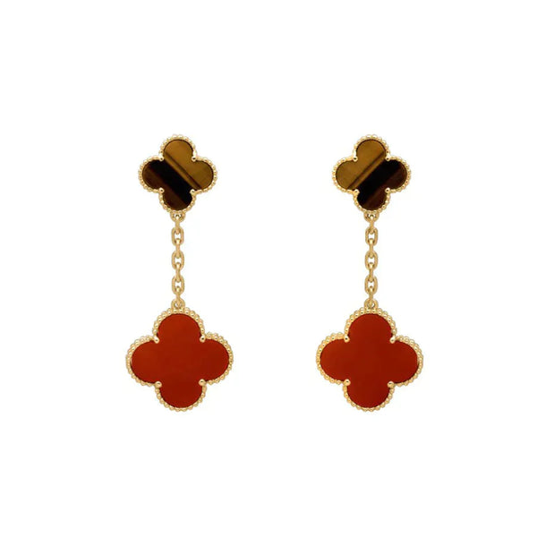 ˇFashion StreetˇCLOVER  2 MOTIF  TIGER EYE CARNELIAN EARRINGS