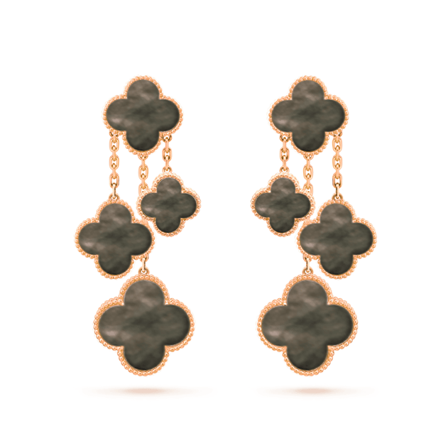 ˇFashion StreetˇCLOVER EARRINGS DARK MOP 4 MOTIFS ROSE GOLD