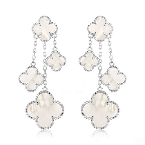 ˇFashion StreetˇCLOVER EARRINGS WHITE MOP 4 MOTIFS SILVER