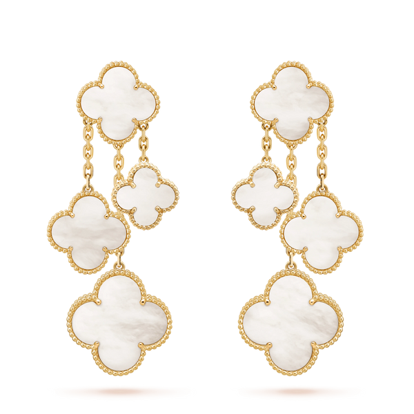 ˇFashion StreetˇCLOVER EARRINGS WHITE MOP 4 MOTIFS GOLD