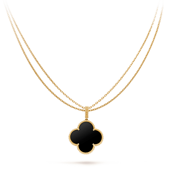 ˇFashion StreetˇCLOVER 25MM GOLD ONYX BIG CLOVER NECKLACE