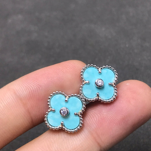 ˇFashion StreetˇCLOVER 1 DIAMOND BLUE SKY SILVER EARRINGS