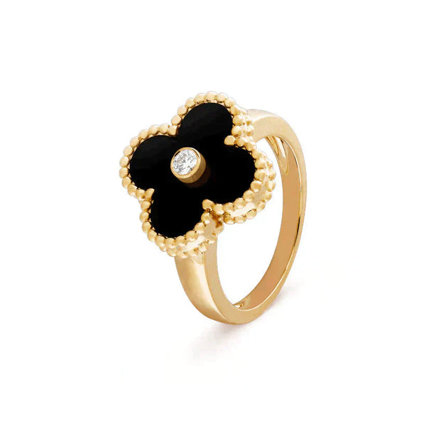 ˇFashion StreetˇCLOVER ONYX RING GOLD DIAMOND